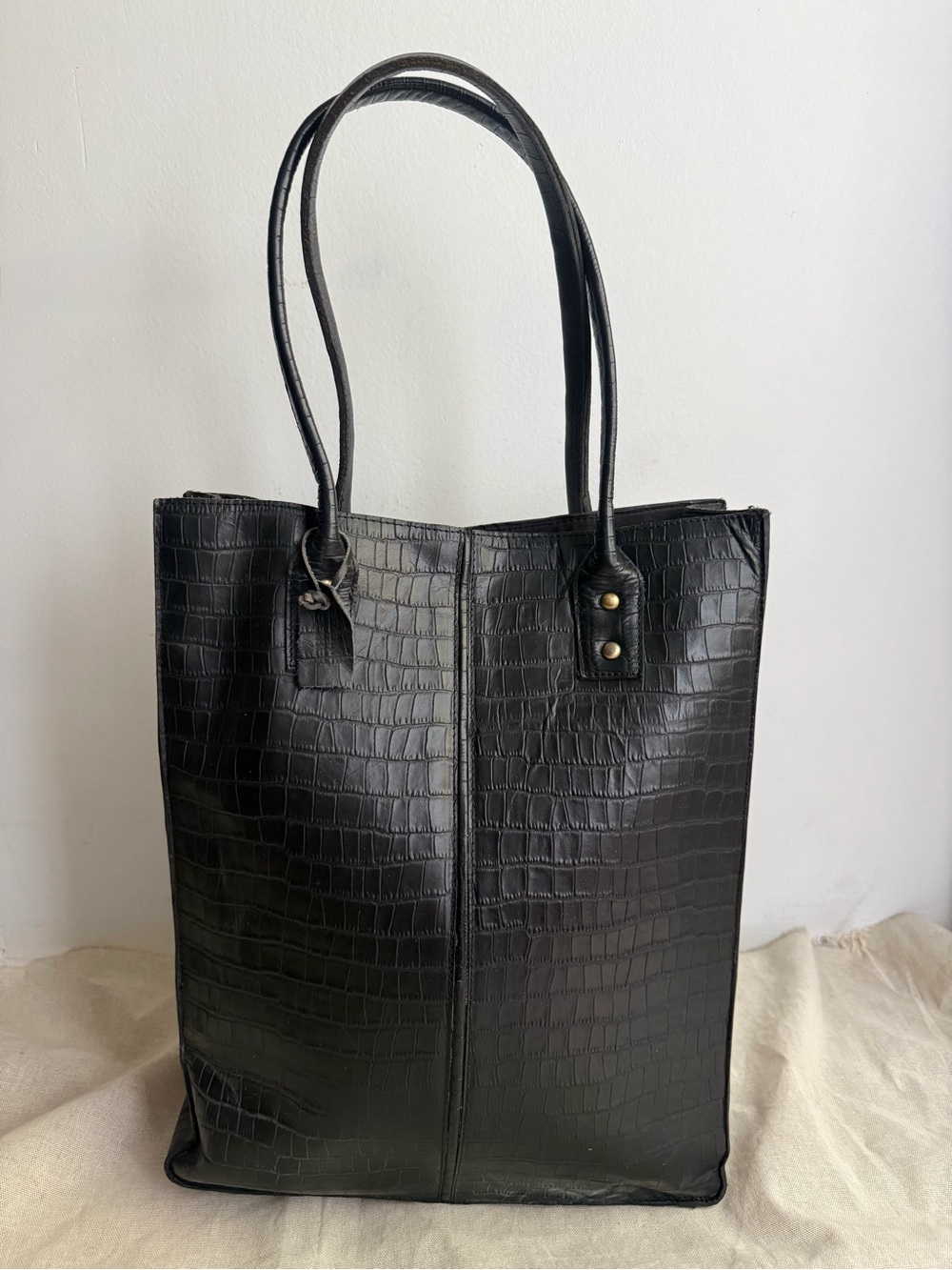 Jane & Marie Black Croc Embossed Leather Tote XL Tall Work Laptop Carryall Bag